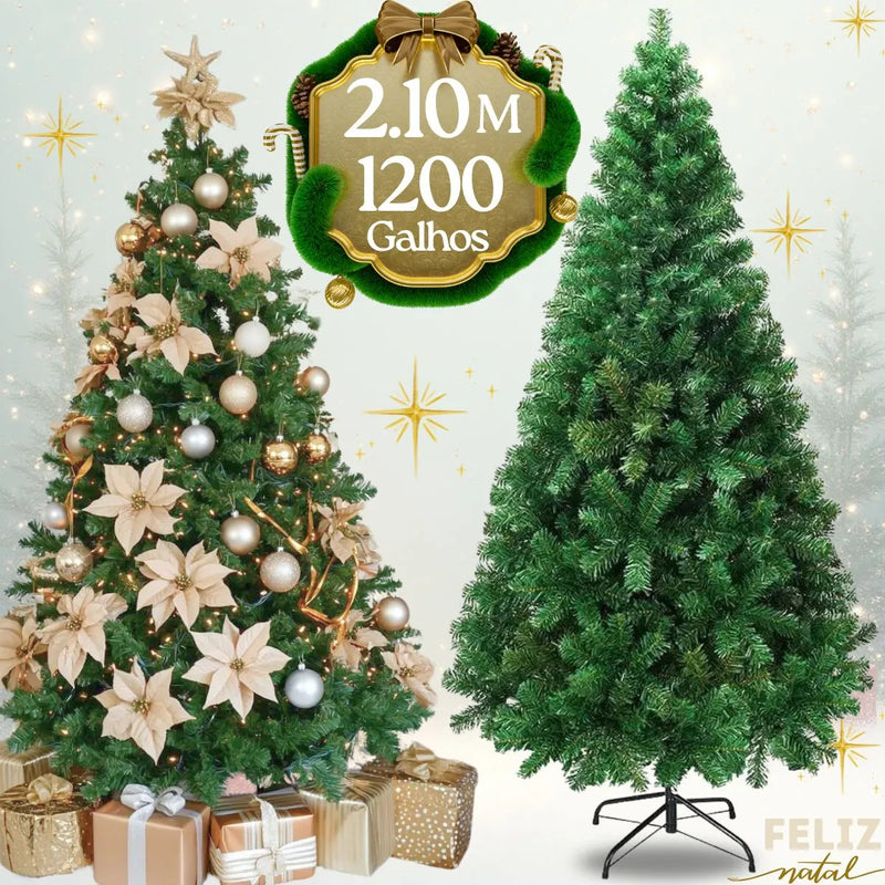 Árvore De Natal Luxo Premium 210cm Com 1200 Galhos Pinheiro Verde Pé De Ferro D'presentes