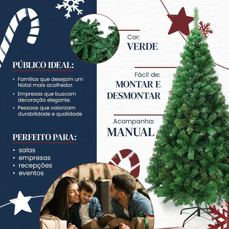 Árvore De Natal Luxo Premium 210cm Com 1200 Galhos Pinheiro Verde Pé De Ferro D'presentes