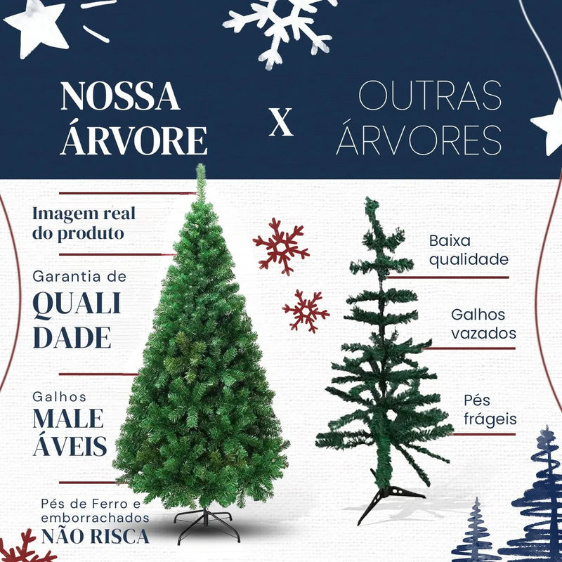 Árvore De Natal Luxo Premium 210cm Com 1200 Galhos Pinheiro Verde Pé De Ferro D'presentes