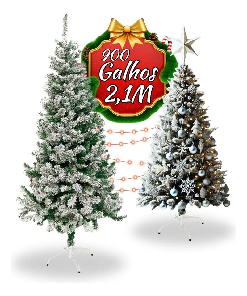 Árvore De Natal Luxo Pinheiro Neve 2,10m 1.062 Galhos Cor Nevada